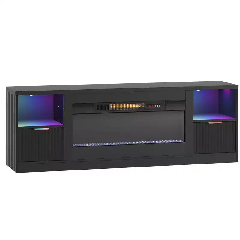 Meuble TV Bestier 70 pour cheminée cannelée brillante avec cheminée de 36 po et lumières DEL, centre de divertissement moderne avec armoires