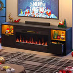 Meuble TV Bestier 70 pour cheminée cannelée brillante avec cheminée de 36 po et lumières DEL, centre de divertissement moderne avec armoires