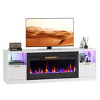 Meuble TV Bestier 70 pour cheminée cannelée brillante avec cheminée de 36 po et lumières DEL, centre de divertissement moderne avec armoires