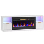 Meuble TV Bestier 70 pour cheminée cannelée brillante avec cheminée de 36 po et lumières DEL, centre de divertissement moderne avec armoires