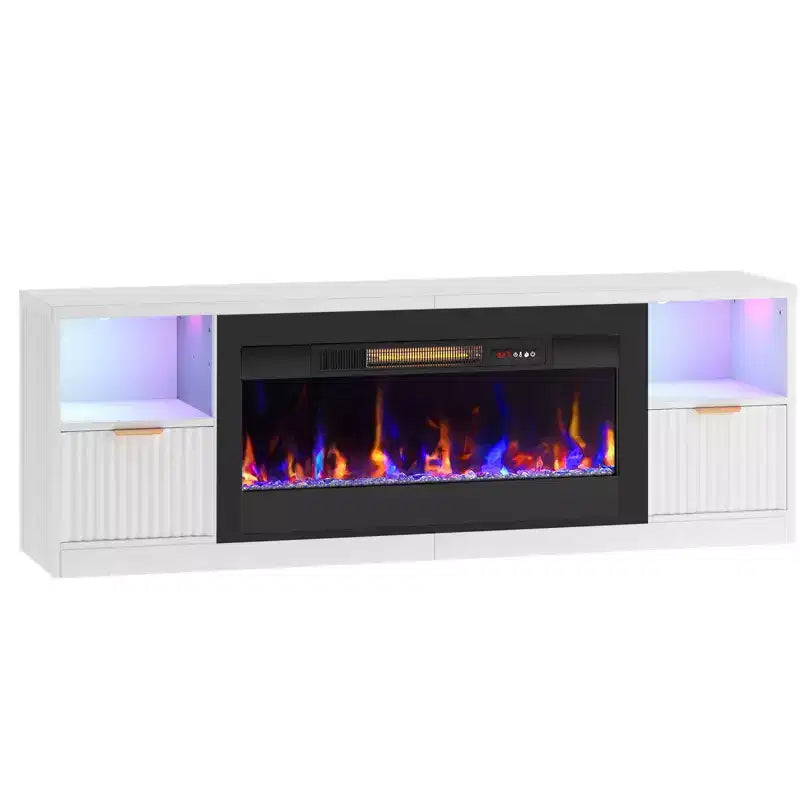 Meuble TV Bestier 70 pour cheminée cannelée brillante avec cheminée de 36 po et lumières DEL, centre de divertissement moderne avec armoires