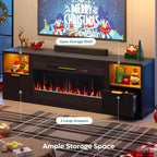 Meuble TV Bestier 70 pour cheminée cannelée brillante avec cheminée de 36 po et lumières DEL, centre de divertissement moderne avec armoires