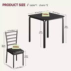 Table à manger pour 2 personnes, petite table et chaises pour 2 personnes, ensemble de dînette pour 2 personnes, table à manger carrée, ensemble de salle à manger et de cuisine 3 pièces pour petit espace