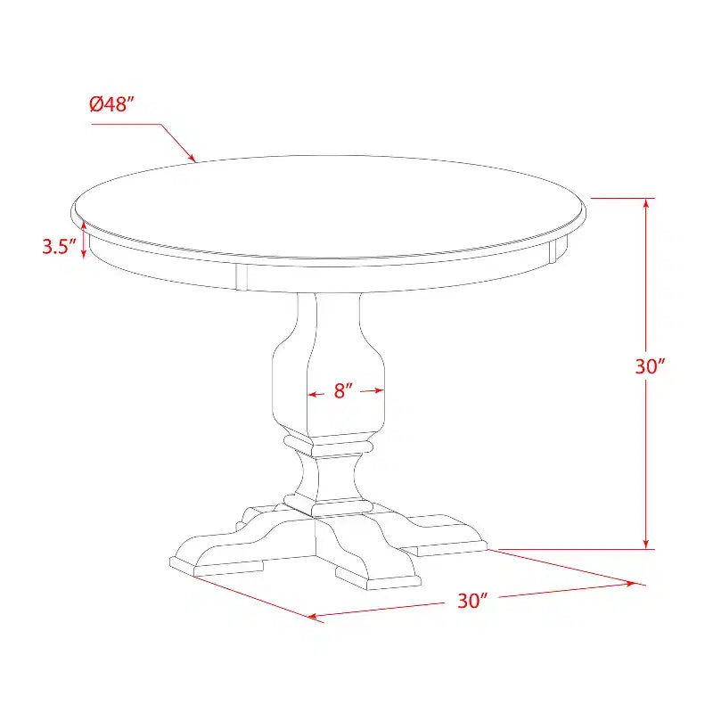 Table à manger ronde HomeStock avec piédestal, table en bois d'hévéa rustique