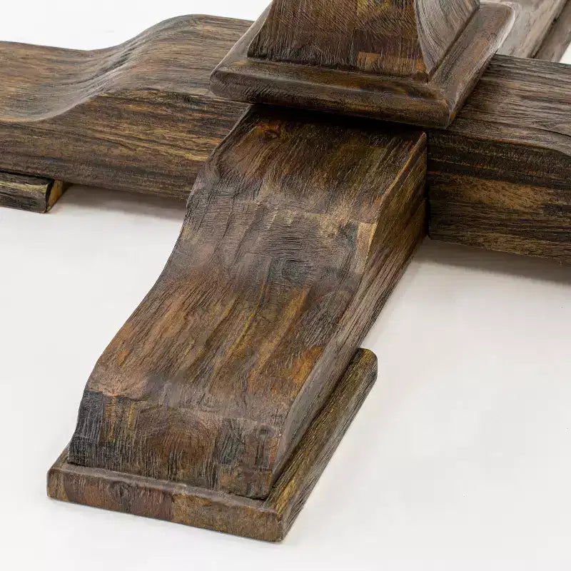 Table à manger ronde HomeStock avec piédestal, table en bois d'hévéa rustique