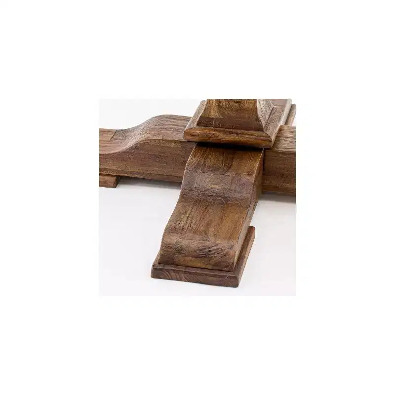 Table à manger ronde HomeStock avec piédestal, table en bois d'hévéa rustique