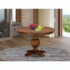 Table à manger ronde HomeStock avec piédestal, table en bois d'hévéa rustique