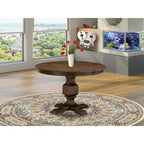 HomeStock Round Dining Table with Pedestal, Rustic Rubberwood Table