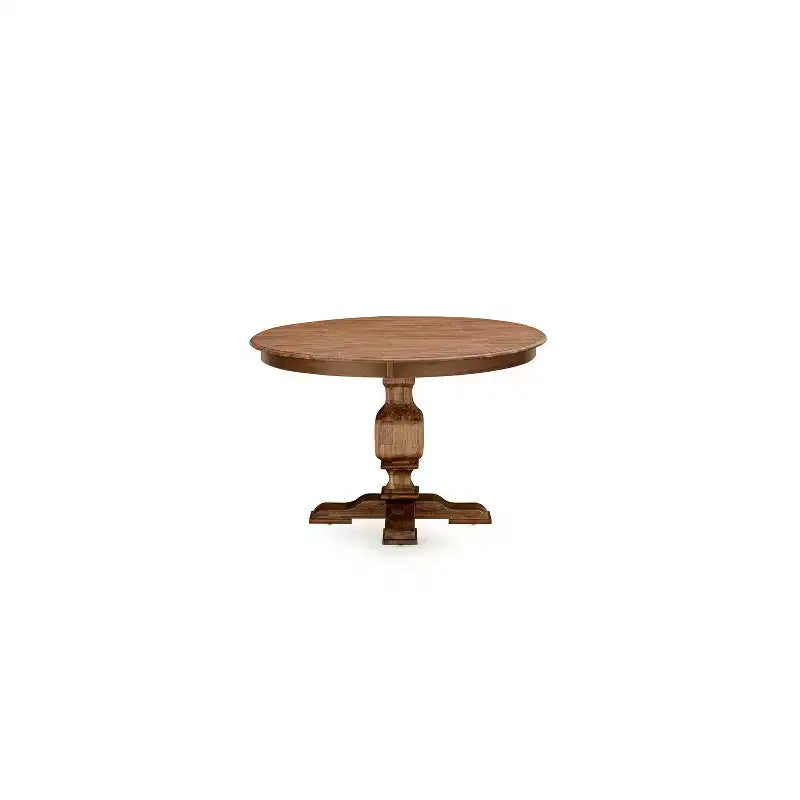 Table à manger ronde HomeStock avec piédestal, table en bois d'hévéa rustique