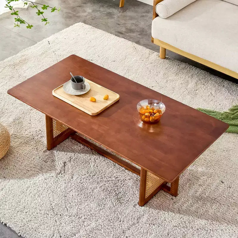 Table basse en rotin 47W Table basse en bois Table centrale rectangulaire Table de canapé, Naturel/Marron-Modernluxe