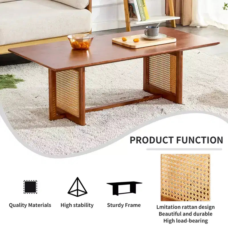 Table basse en rotin 47W Table basse en bois Table centrale rectangulaire Table de canapé, Naturel/Marron-Modernluxe