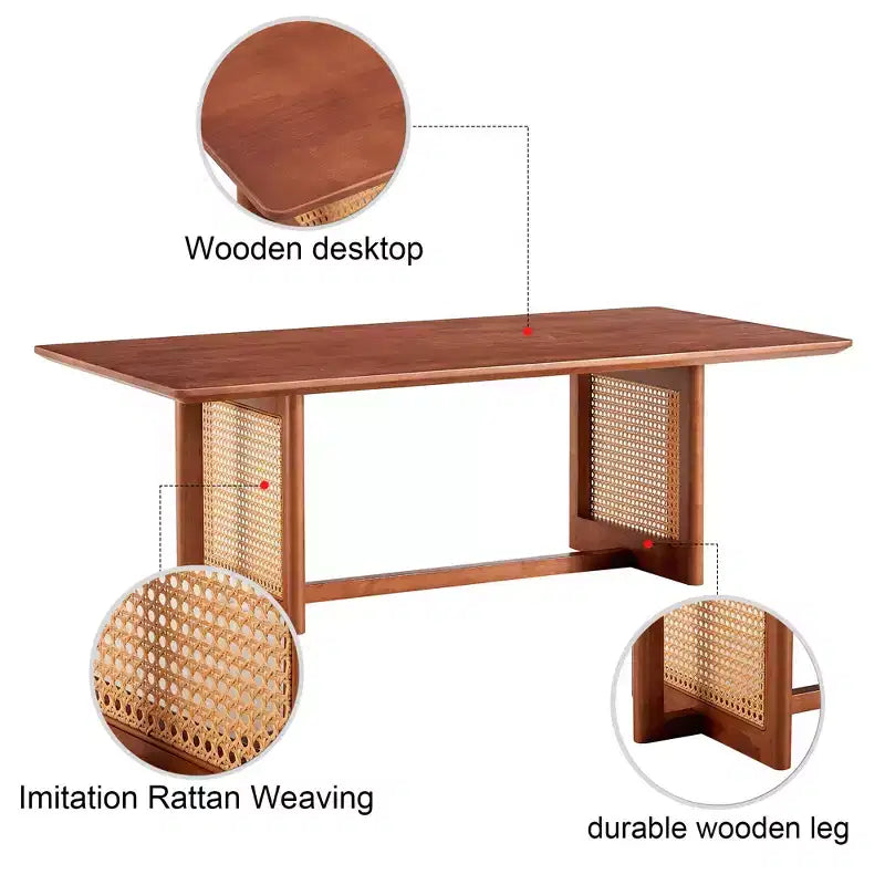 Table basse en rotin 47W Table basse en bois Table centrale rectangulaire Table de canapé, Naturel/Marron-Modernluxe