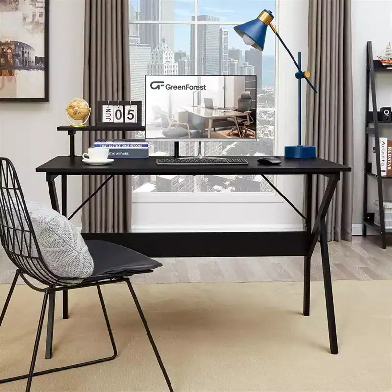 Bureau Greenforest avec étagère pour moniteur, bureau d'ordinateur/de gaming, noir, 120 cm