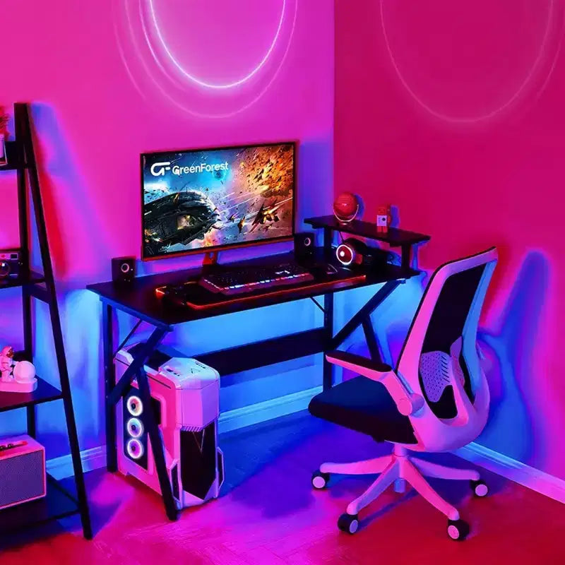 Bureau Greenforest avec étagère pour moniteur, bureau d'ordinateur/de gaming, noir, 120 cm