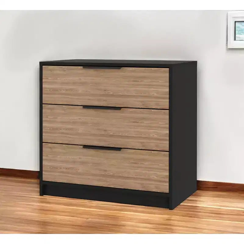 Commode à trois tiroirs HomeRoots 28, naturelle et noire