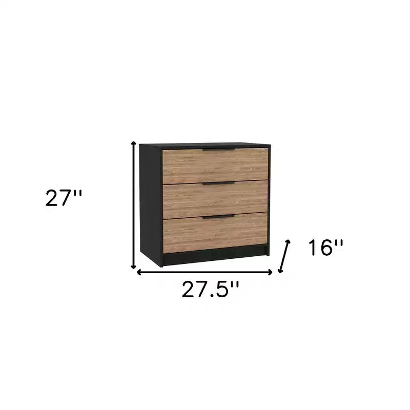 Commode à trois tiroirs HomeRoots 28, naturelle et noire