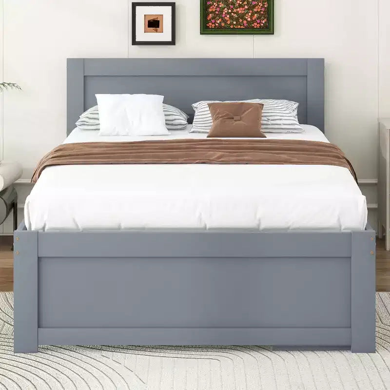 GDFStudio Elton 4 Piece Wood Storage Bedroom Furniture Sets with Headboard, Shelves, Drawer and Nightstand