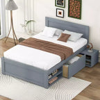 Ensemble de meubles de chambre à coucher GDFStudio Elton 4 pièces en bois avec tête de lit, étagères, tiroir et table de chevet