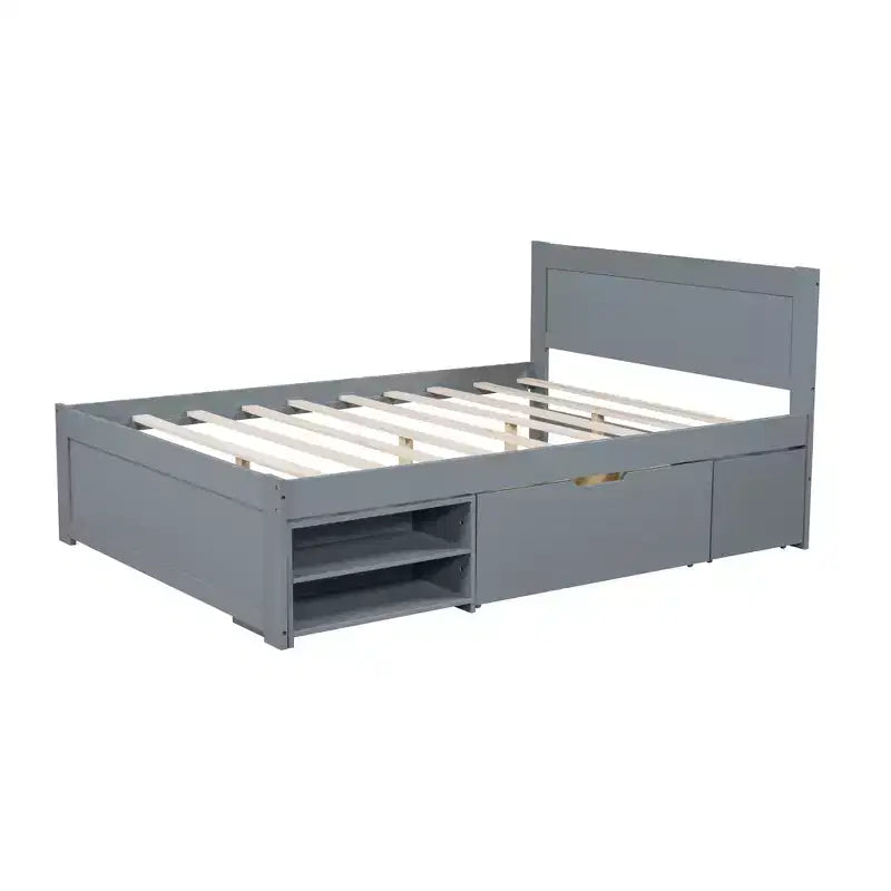 Ensemble de meubles de chambre à coucher GDFStudio Elton 4 pièces en bois avec tête de lit, étagères, tiroir et table de chevet