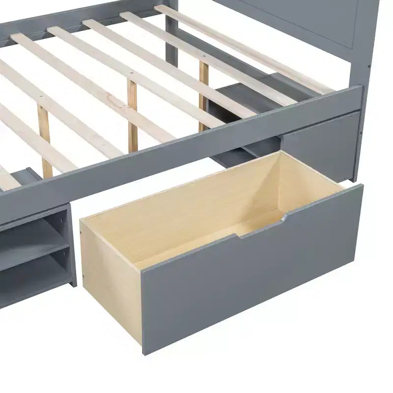 Ensemble de meubles de chambre à coucher GDFStudio Elton 4 pièces en bois avec tête de lit, étagères, tiroir et table de chevet