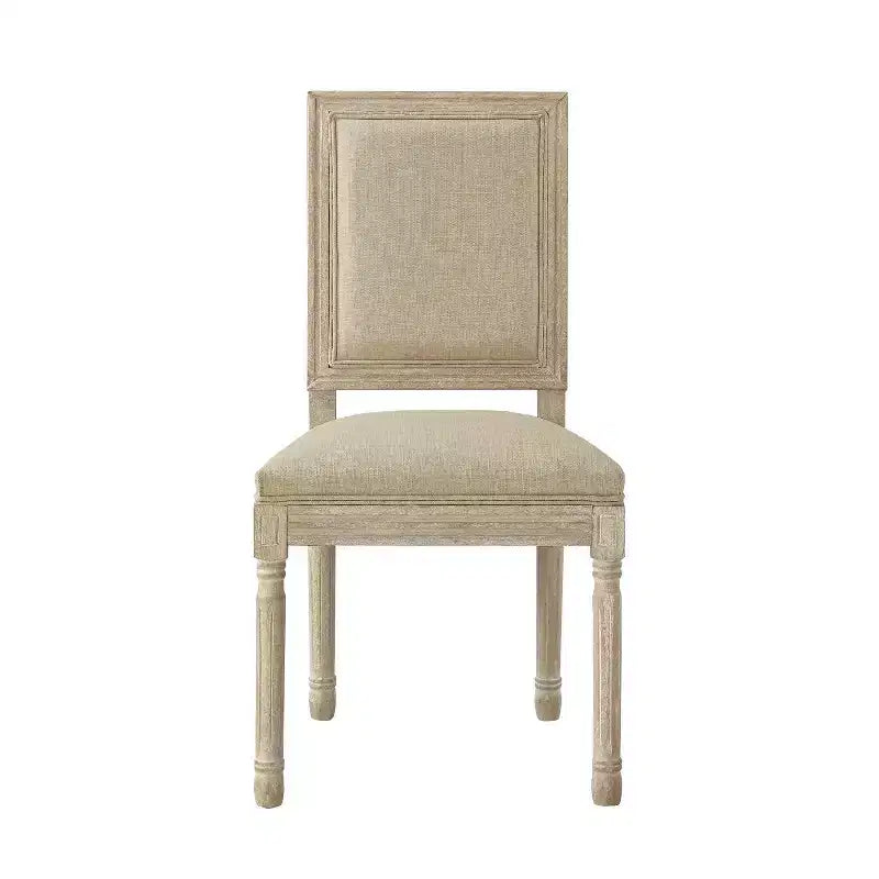 Chaise de salle à manger sans accoudoirs David en lin Rustic Manor avec finition en bois brossé antique (Lot de 2)