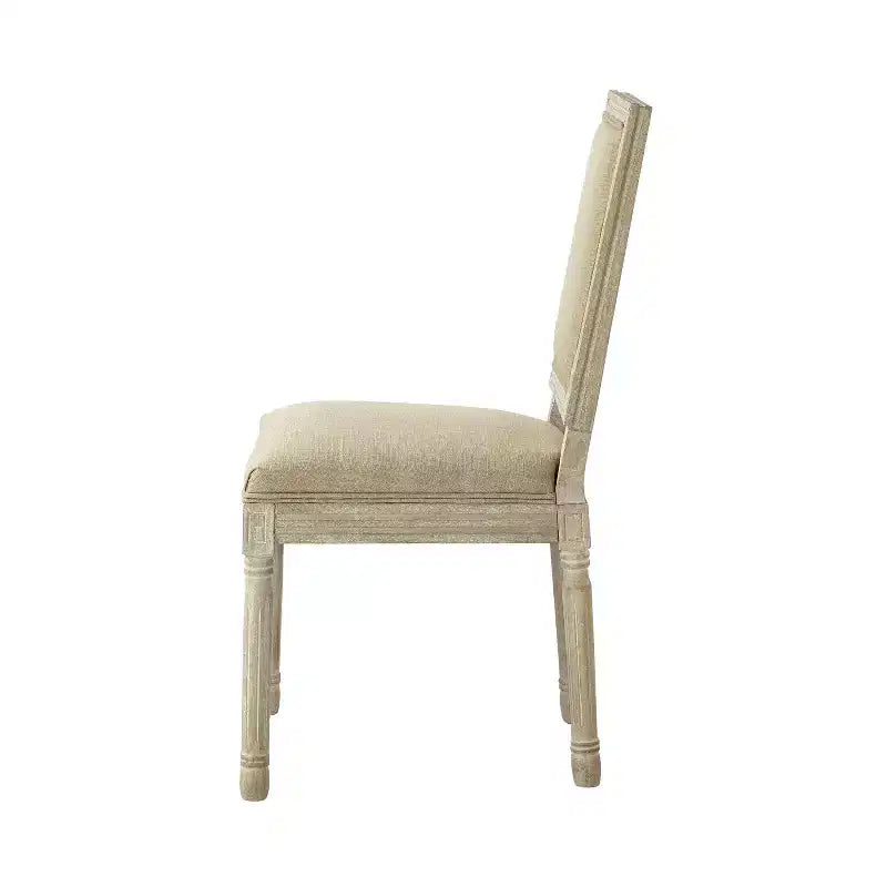 Chaise de salle à manger sans accoudoirs David en lin Rustic Manor avec finition en bois brossé antique (Lot de 2)