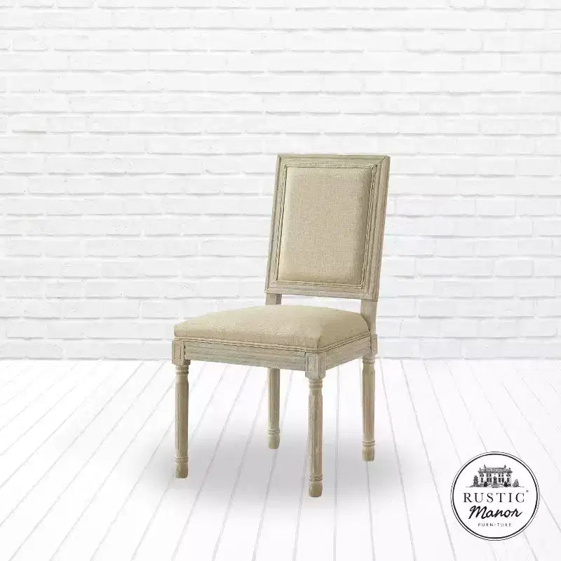Chaise de salle à manger sans accoudoirs David en lin Rustic Manor avec finition en bois brossé antique (Lot de 2)