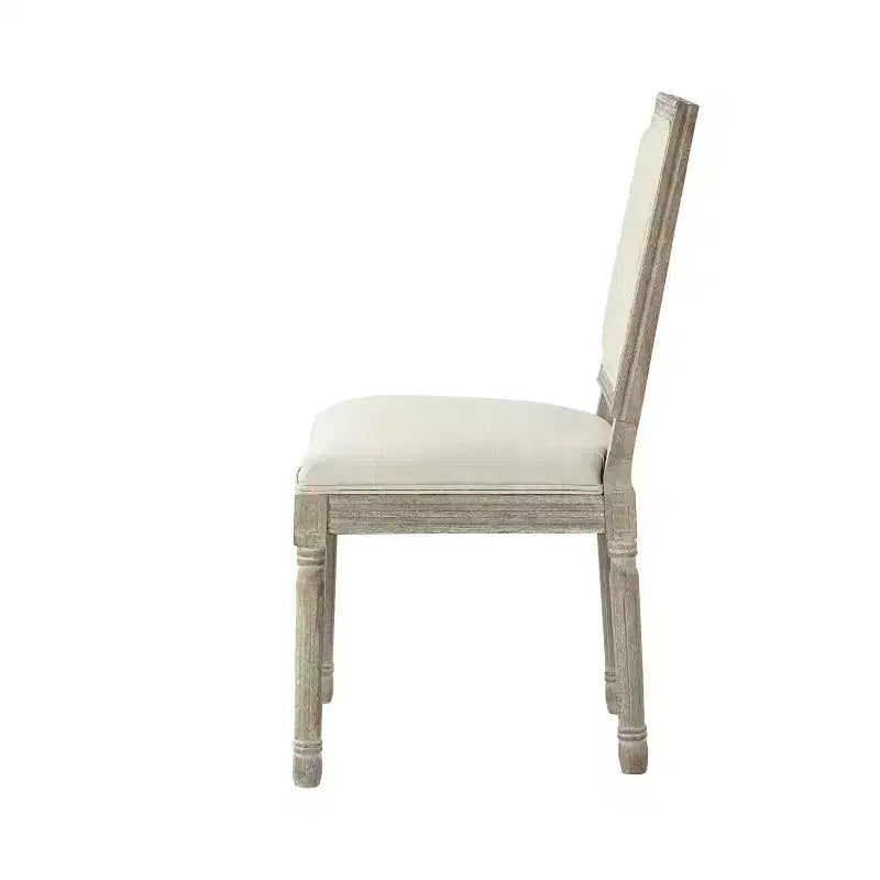 Chaise de salle à manger sans accoudoirs David en lin Rustic Manor avec finition en bois brossé antique (Lot de 2)