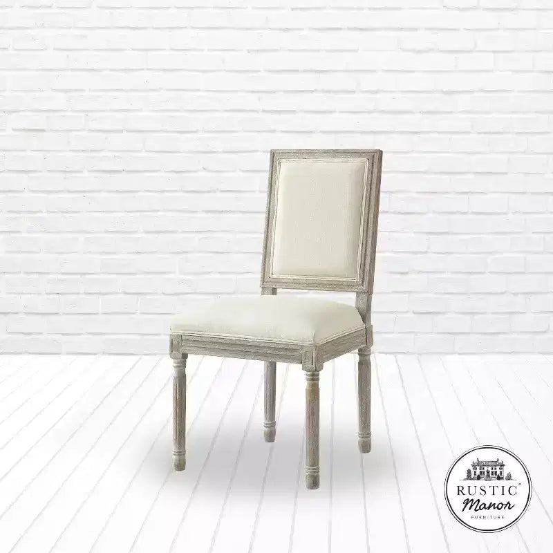 Chaise de salle à manger sans accoudoirs David en lin Rustic Manor avec finition en bois brossé antique (Lot de 2)
