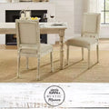 Rustic Manor David Linen Armless Dinng Chair with Antique Brushed Wood Finish (Set of 2)