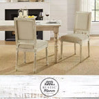 Rustic Manor David Linen Armless Dinng Chair with Antique Brushed Wood Finish (Set of 2)