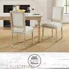 Chaise de salle à manger sans accoudoirs David en lin Rustic Manor avec finition en bois brossé antique (Lot de 2)