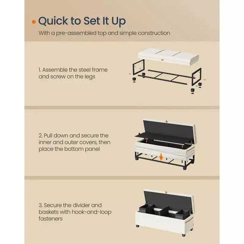 SONGMICS HOME Banc de Rangement Ottoman 43,3 po, Capacité 103 L, Banc de Bout de Lit avec Rangement pour Chambre à Coucher