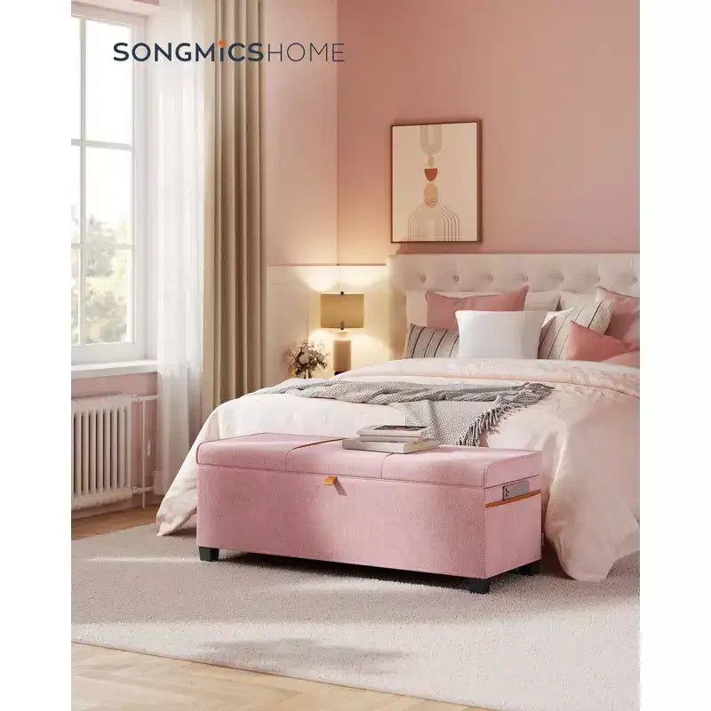 SONGMICS HOME Banc de Rangement Ottoman 43,3 po, Capacité 103 L, Banc de Bout de Lit avec Rangement pour Chambre à Coucher