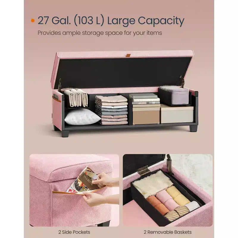 SONGMICS HOME Banc de Rangement Ottoman 43,3 po, Capacité 103 L, Banc de Bout de Lit avec Rangement pour Chambre à Coucher
