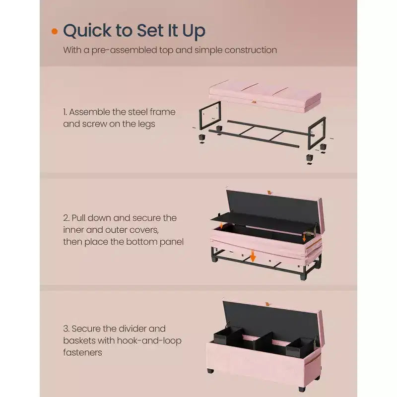 SONGMICS HOME Banc de Rangement Ottoman 43,3 po, Capacité 103 L, Banc de Bout de Lit avec Rangement pour Chambre à Coucher