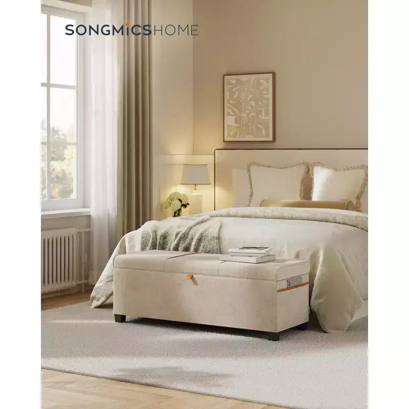 SONGMICS HOME Banc de Rangement Ottoman 43,3 po, Capacité 103 L, Banc de Bout de Lit avec Rangement pour Chambre à Coucher
