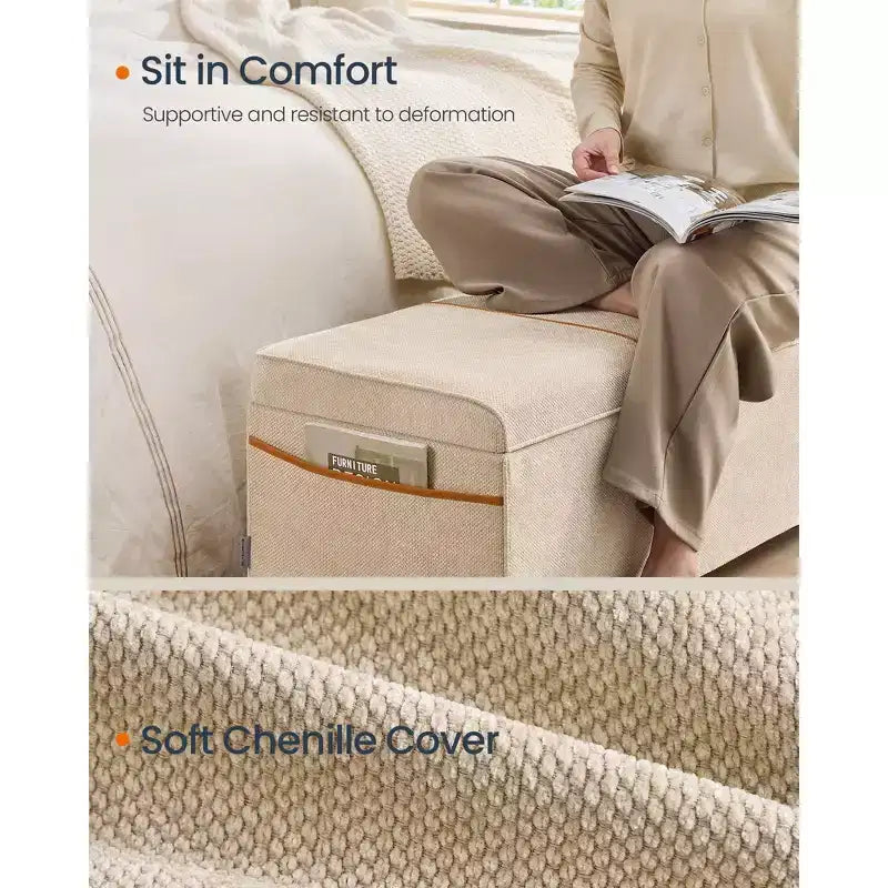 SONGMICS HOME Banc de Rangement Ottoman 43,3 po, Capacité 103 L, Banc de Bout de Lit avec Rangement pour Chambre à Coucher