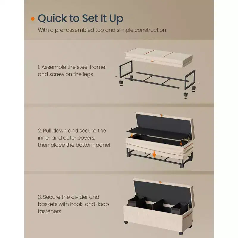 SONGMICS HOME Banc de Rangement Ottoman 43,3 po, Capacité 103 L, Banc de Bout de Lit avec Rangement pour Chambre à Coucher