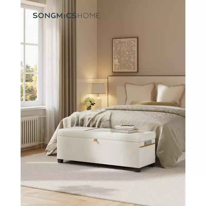 SONGMICS HOME Banc de Rangement Ottoman 43,3 po, Capacité 103 L, Banc de Bout de Lit avec Rangement pour Chambre à Coucher