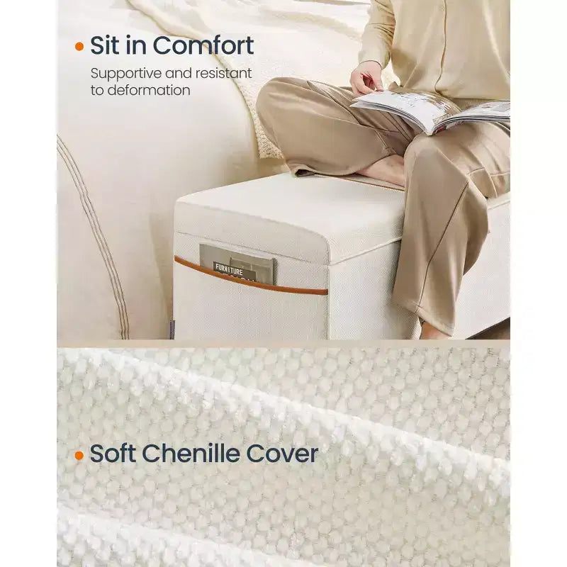 SONGMICS HOME Banc de Rangement Ottoman 43,3 po, Capacité 103 L, Banc de Bout de Lit avec Rangement pour Chambre à Coucher