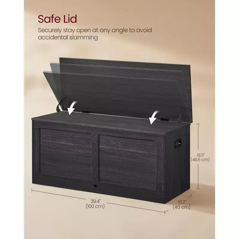 Coffre de rangement en bois, ouverture sécurisée 100x40x46,5 cm pour l'organisation des espaces de la maison
