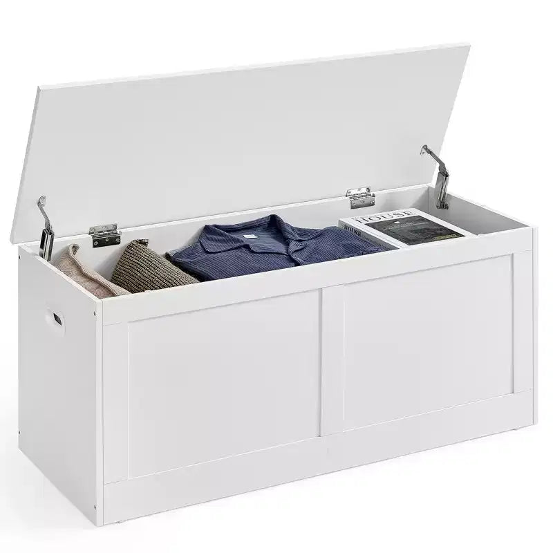 Coffre de rangement en bois, ouverture sécurisée 100x40x46,5 cm pour l'organisation des espaces de la maison