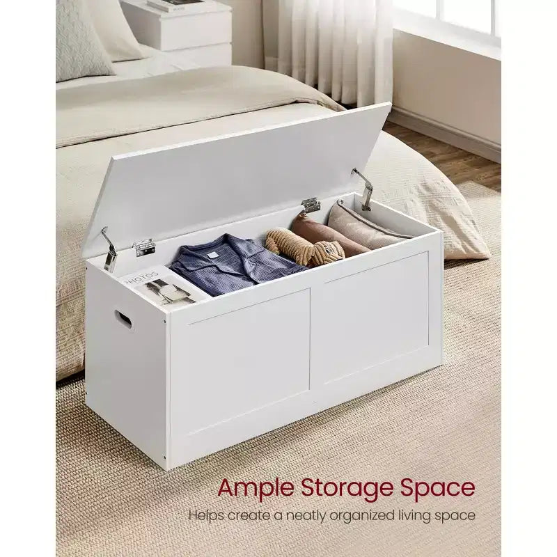 Coffre de rangement en bois, ouverture sécurisée 100x40x46,5 cm pour l'organisation des espaces de la maison