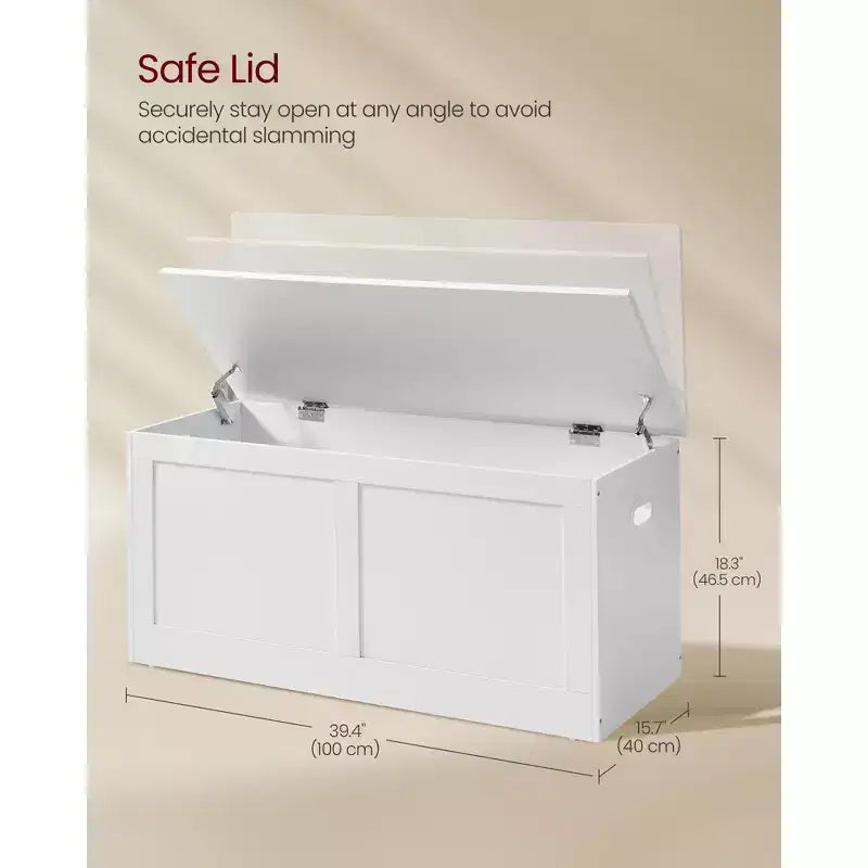 Coffre de rangement en bois, ouverture sécurisée 100x40x46,5 cm pour l'organisation des espaces de la maison