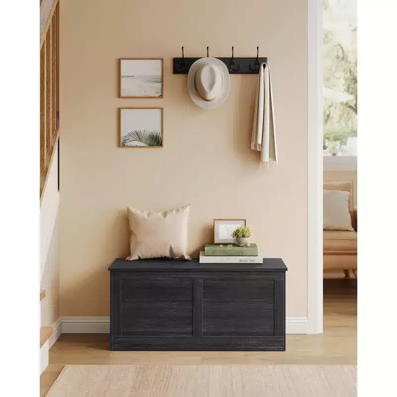 Coffre de rangement en bois, ouverture sécurisée 100x40x46,5 cm pour l'organisation des espaces de la maison