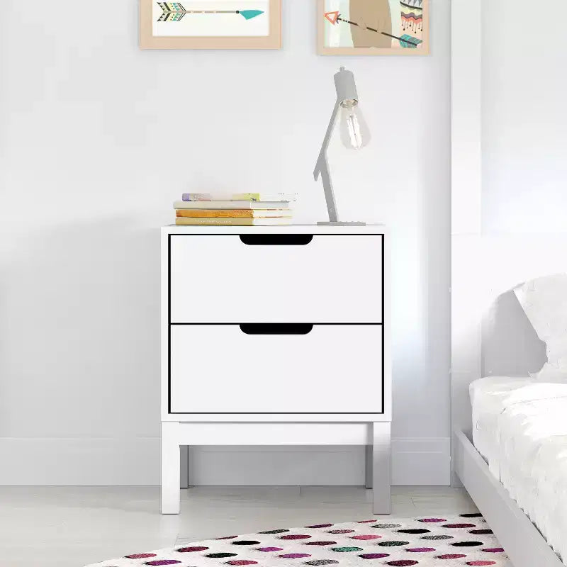 Table de chevet double tiroir Emma and Oliver pour enfants avec cadre en bois massif, table d'appoint pour chambre d'enfant