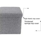 Swtroom Ottoman Cube Repose-pieds Carré Tabouret Pliable 4 en 1 Boîtes de Rangement 30 cm Lin Gris