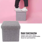 Swtroom Ottoman Cube Repose-pieds Carré Tabouret Pliable 4 en 1 Boîtes de Rangement 30 cm Lin Gris