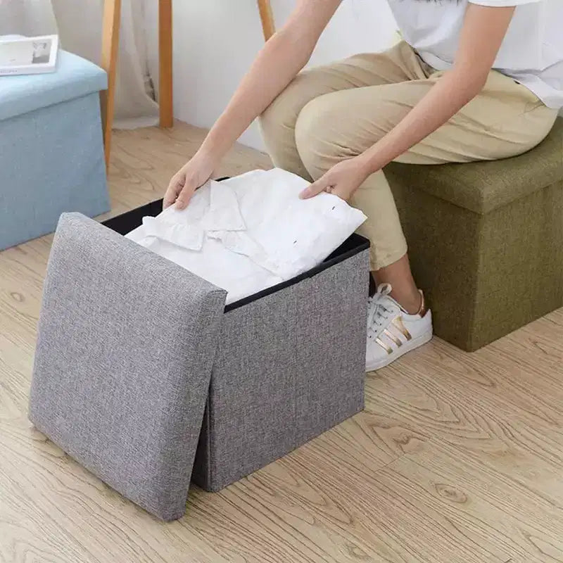 Swtroom Ottoman Cube Repose-pieds Carré Tabouret Pliable 4 en 1 Boîtes de Rangement 30 cm Lin Gris